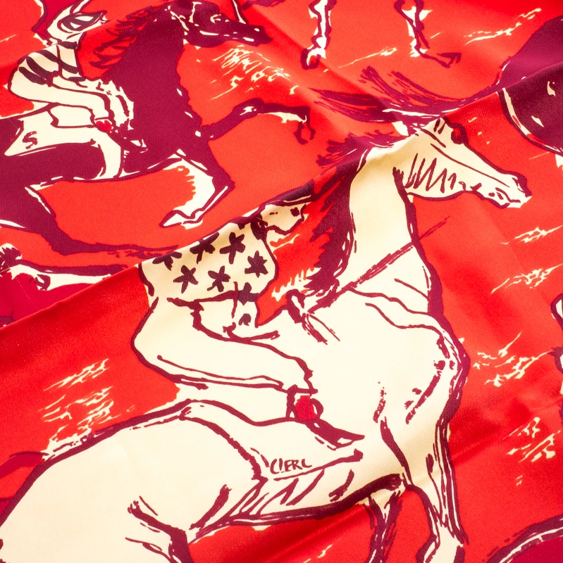 Hermes Red And Beige Horse And Jockey Printed Silk Square Scarf For Women 4 Hermes Red And Beige Horse And Jockey Printed Silk Square Scarf For Women - Image 2