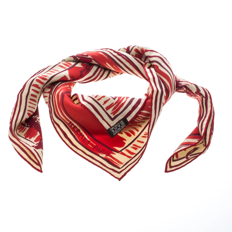 Hermes Red And Beige Horse And Jockey Printed Silk Square Scarf For Women 5 Hermes Red And Beige Horse And Jockey Printed Silk Square Scarf For Women - Image 3