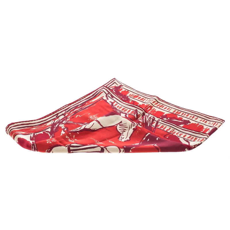 Hermes Red And Beige Horse And Jockey Printed Silk Square Scarf For Women 6 Hermes Red And Beige Horse And Jockey Printed Silk Square Scarf For Women - Image 4