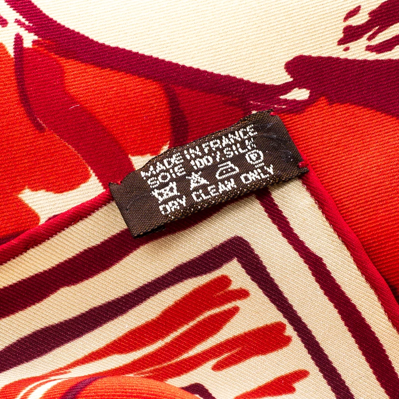 Hermes Red And Beige Horse And Jockey Printed Silk Square Scarf For Women 7 Hermes Red And Beige Horse And Jockey Printed Silk Square Scarf For Women - Image 5