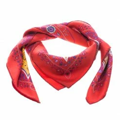 Hermes Red L'Arbre De Vie Printed Silk Square Scarf For Women