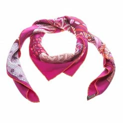 Hermes Pink Fleurs D'Indiennes Printed Silk Square Scarf For Women