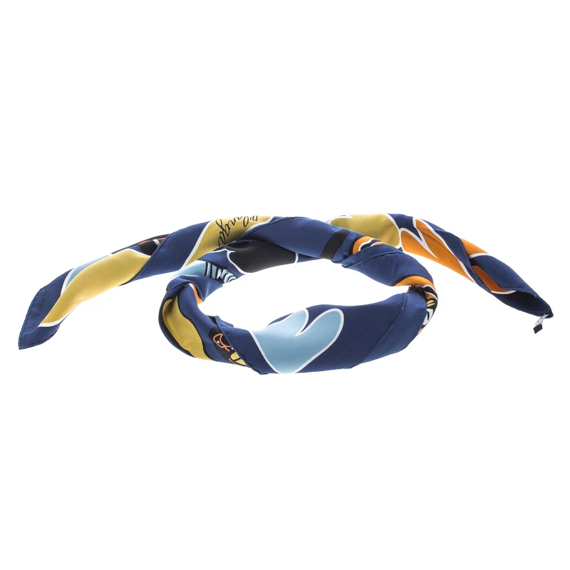 Hermes Navy Blue Lilanga Printed Silk Square Scarf For Women 5 Hermes Navy Blue Lilanga Printed Silk Square Scarf For Women - Image 3