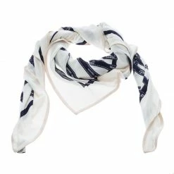 Hermes Off White Bolduc Ribbon Printed Silk Jersey Square Scarf For Women