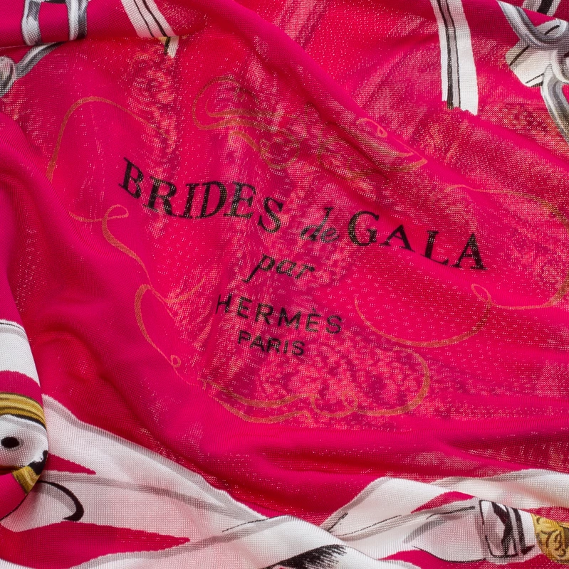 Hermes Off White And Pink Brides De Gala Printed Silk Jersey Square Scarf For Women 4 Hermes Off White And Pink Brides De Gala Printed Silk Jersey Square Scarf For Women - Image 2