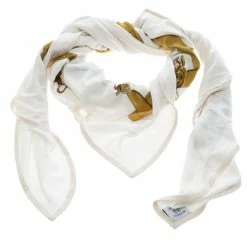Hermes Cream Mors Et Filets Printed Silk Jersey Scarf For Women