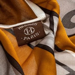 Hermes Brown And Orange Quadrige Printed Silk Jersey Scarf For Women -Deals Hermes Store luxury women hermes used accessories p144406 005