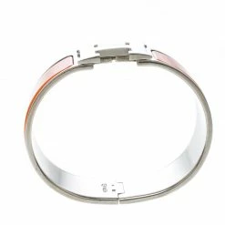 Hermes Clic Clac H Orange Enamel Palladium Plated Wide Bracelet GM For Women -Deals Hermes Store luxury women hermes used accessories p146880 004