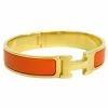 Hermes Clic Clac H Orange Enameled Gold-Plated Bracelet PM For Women -Deals Hermes Store luxury women hermes used accessories p14741 001