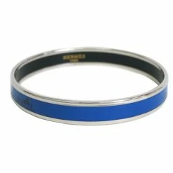 Hermes Printed Blue Enamel Palladium-Plated Bracelet 19CM For Women