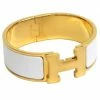 Hermes Clic Clac H Wide White Enamel Gold-Plated Bracelet PM For Women -Deals Hermes Store luxury women hermes used accessories p14748 001