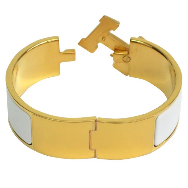 Hermes Clic Clac H Wide White Enamel Gold-Plated Bracelet PM For Women 4 Hermes Clic Clac H Wide White Enamel Gold-Plated Bracelet PM For Women - Image 2