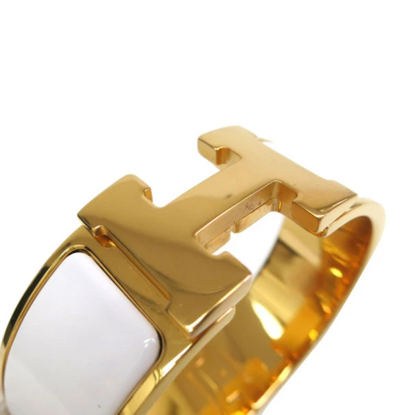 Hermes Clic Clac H Wide White Enamel Gold-Plated Bracelet PM For Women 5 Hermes Clic Clac H Wide White Enamel Gold-Plated Bracelet PM For Women - Image 3