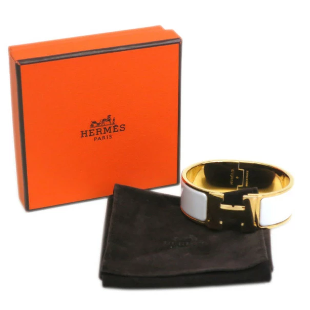 Hermes Clic Clac H Wide White Enamel Gold-Plated Bracelet PM For Women 8 Hermes Clic Clac H Wide White Enamel Gold-Plated Bracelet PM For Women - Image 6
