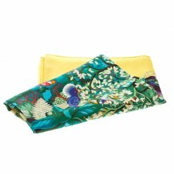 Hermes Yellow Au Coeur De La Vie Printed Silk Square Scarf For Women -Deals Hermes Store luxury women hermes used accessories p147542 0005