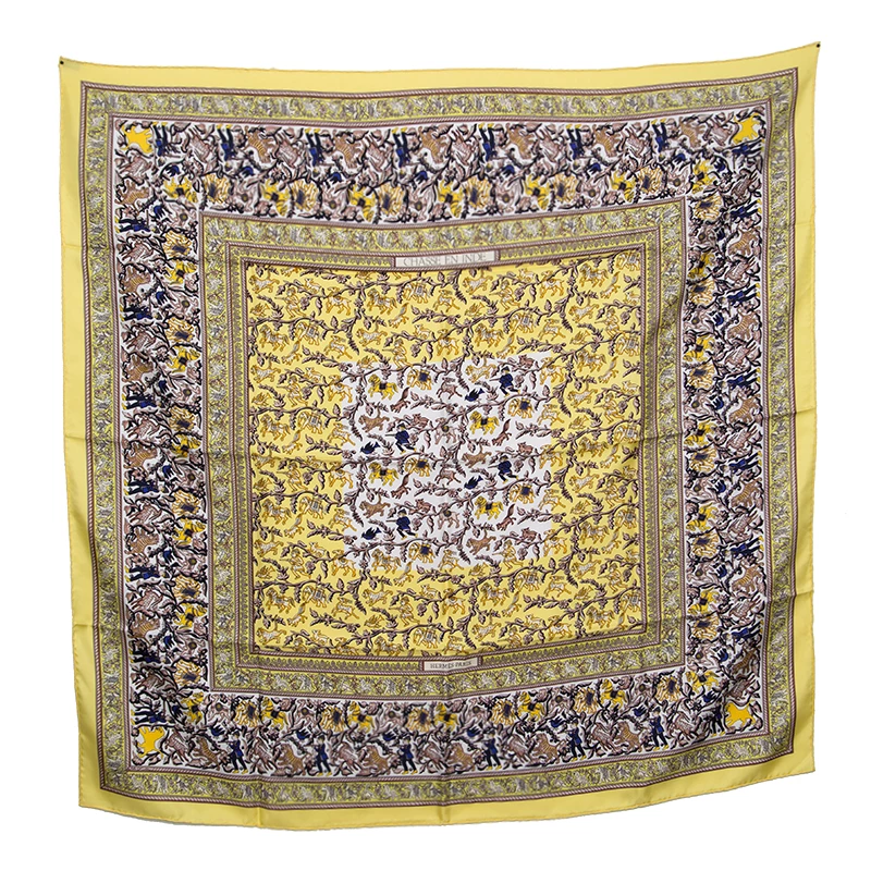 Hermes Chasse En Inde Yellow And White Printed Silk Square Scarf For Women 4 Hermes Chasse En Inde Yellow And White Printed Silk Square Scarf For Women - Image 2