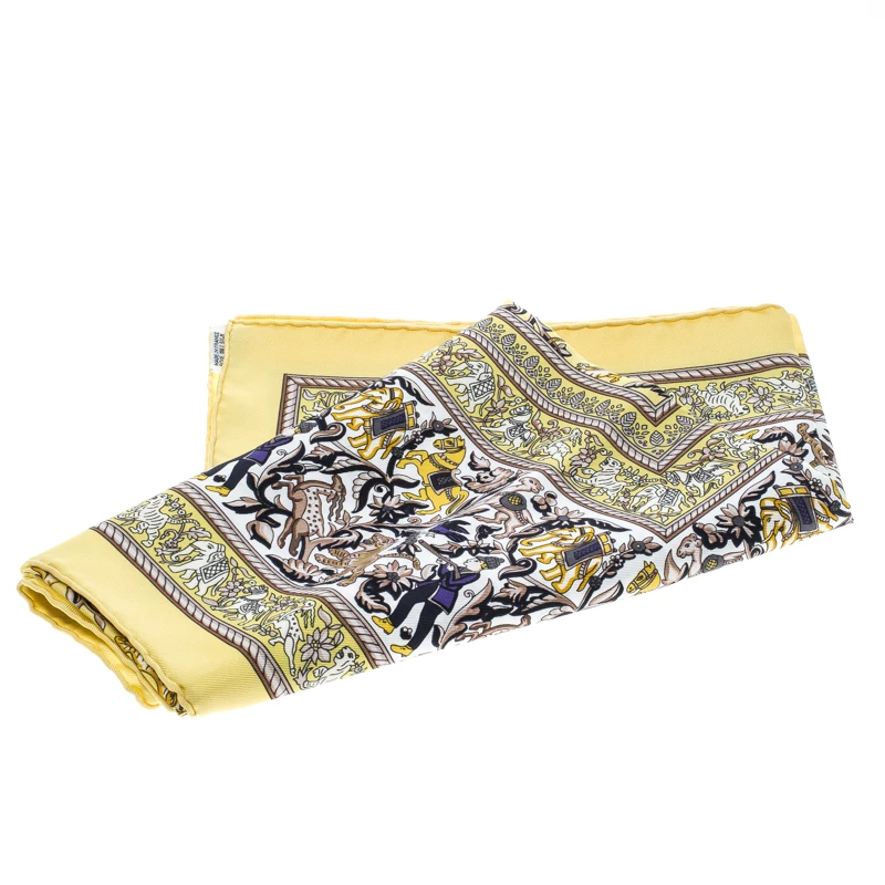 Hermes Chasse En Inde Yellow And White Printed Silk Square Scarf For Women 6 Hermes Chasse En Inde Yellow And White Printed Silk Square Scarf For Women - Image 4