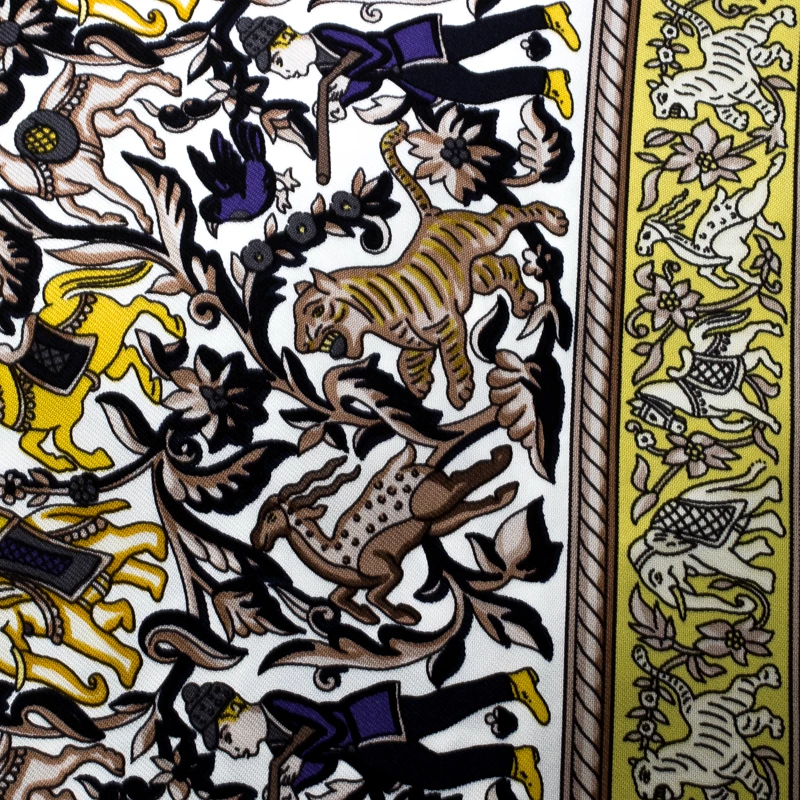 Hermes Chasse En Inde Yellow And White Printed Silk Square Scarf For Women 7 Hermes Chasse En Inde Yellow And White Printed Silk Square Scarf For Women - Image 5
