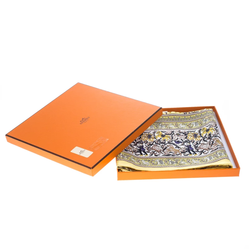 Hermes Chasse En Inde Yellow And White Printed Silk Square Scarf For Women 9 Hermes Chasse En Inde Yellow And White Printed Silk Square Scarf For Women - Image 7