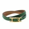 Hermes Hapi 3 Green Leather Gold Plated Wrap Bracelet S For Women -Deals Hermes Store luxury women hermes used accessories p147587 0001