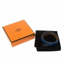Hermes Hapi 3 Blue Leather Palladium Plated Wrap Bracelet S For Women -Deals Hermes Store luxury women hermes used accessories p147621 0006