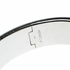 Hermes Clic Clac H Black Enamel Palladium Plated Wide Bracelet GM For Women -Deals Hermes Store luxury women hermes used accessories p147649 006