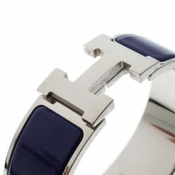 Hermes Clic Clac H Bleu Imperial Enamel Palladium Plated Wide Bracelet GM For Women -Deals Hermes Store luxury women hermes used accessories p147665 0003