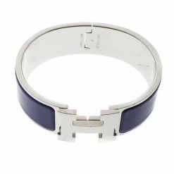 Hermes Clic Clac H Bleu Imperial Enamel Palladium Plated Wide Bracelet GM For Women -Deals Hermes Store luxury women hermes used accessories p147665 0005