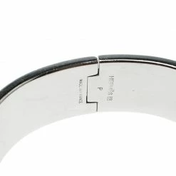 Hermes Clic Clac H Bleu Imperial Enamel Palladium Plated Wide Bracelet GM For Women -Deals Hermes Store luxury women hermes used accessories p147665 0006