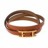 Hermes Hapi 3 Orange Leather Gold Plated Wrap Bracelet S For Women