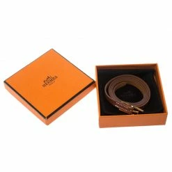 Hermes Hapi 3 Brown Leather Gold Plated Wrap Bracelet M For Women -Deals Hermes Store luxury women hermes used accessories p147872 0005