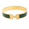 Hermes Clic Clac H Green Vert Sapin Enamel Gold Plated Narrow Bracelet GM For Women -Deals Hermes Store luxury women hermes used accessories p147875 001
