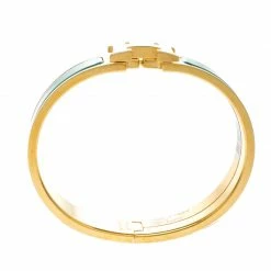 Hermes Clic Clac H Green Vert Sapin Enamel Gold Plated Narrow Bracelet GM For Women -Deals Hermes Store luxury women hermes used accessories p147875 004