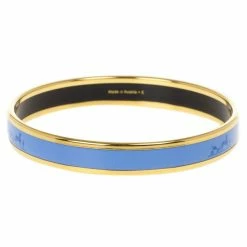 Hermes Printed Blue Enamel Gold-Plated Bracelet 19CM For Women