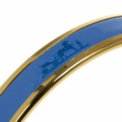 Hermes Printed Blue Enamel Gold-Plated Bracelet 19CM For Women -Deals Hermes Store luxury women hermes used accessories p14795 005