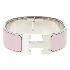 Hermes Clic Clac H Wide Pink Enameled Palladium Plated Bracelet GM For Women