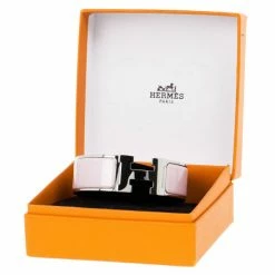 Hermes Clic Clac H Wide Pink Enameled Palladium Plated Bracelet GM For Women -Deals Hermes Store luxury women hermes used accessories p14799 007