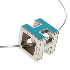 Hermes Cage D'H Light Blue Laquered Pendant Necklace For Women -Deals Hermes Store luxury women hermes used accessories p14802 003