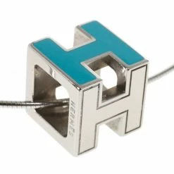 Hermes Cage D'H Light Blue Laquered Pendant Necklace For Women -Deals Hermes Store luxury women hermes used accessories p14802 004