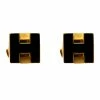 Hermes Cage D'H Black Lacquered Gold Plated Earrings For Women -Deals Hermes Store luxury women hermes used accessories p149673 001