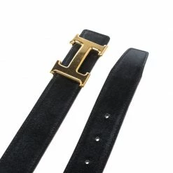 Hermes Hermès Black/Blue Leather Reversible Gold Metal Finished H Buckle Belt 75cm For Women -Deals Hermes Store luxury women hermes used accessories p149853 0004