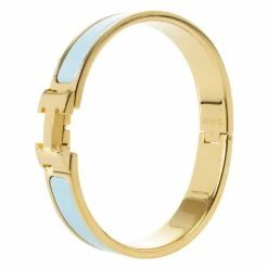 Hermes Hemes Clic Clac H Light Blue Enamel Gold Plated Bracelet PM For Women -Deals Hermes Store luxury women hermes used accessories p15009 003