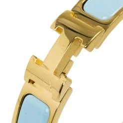 Hermes Hemes Clic Clac H Light Blue Enamel Gold Plated Bracelet PM For Women -Deals Hermes Store luxury women hermes used accessories p15009 005