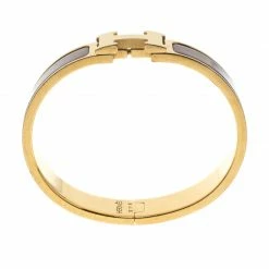 Hermes Clic Clac H Brown Enamel Gold Plated Narrow Bracelet PM For Women -Deals Hermes Store luxury women hermes used accessories p151724 004