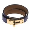 Hermes Kelly Double Tour Purple Leather Gold Plated Wrap Bracelet S For Women