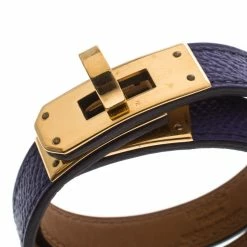 Hermes Kelly Double Tour Purple Leather Gold Plated Wrap Bracelet S For Women 11 Hermes Kelly Double Tour Purple Leather Gold Plated Wrap Bracelet S For Women -Deals Hermes Store luxury women hermes used accessories p153022 0003