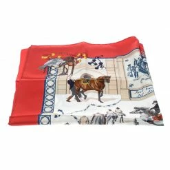 Hermes Real Escuela Andaluza Del Arte Ecuestre Red Printed Silk Square Scarf For Women -Deals Hermes Store luxury women hermes used accessories p153865 002