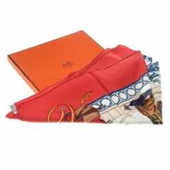 Hermes Real Escuela Andaluza Del Arte Ecuestre Red Printed Silk Square Scarf For Women -Deals Hermes Store luxury women hermes used accessories p153865 005