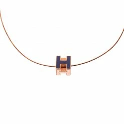 Hermes Cage D'H Purple Enamel Rose Gold Plated Pendant Necklace For Women