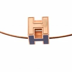 Hermes Cage D'H Purple Enamel Rose Gold Plated Pendant Necklace For Women -Deals Hermes Store luxury women hermes used accessories p154155 0004